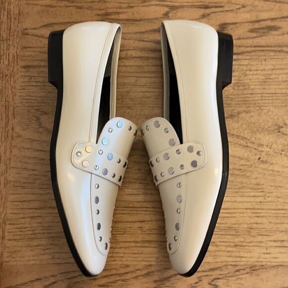 MARC FISHER WHITE STUDDED FLATS.  NEW - Picture 3 of 10